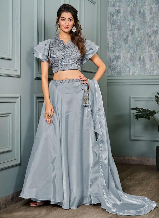 Tissue Sea Blue Engagement Wear Sequins Work Lehenga Choli